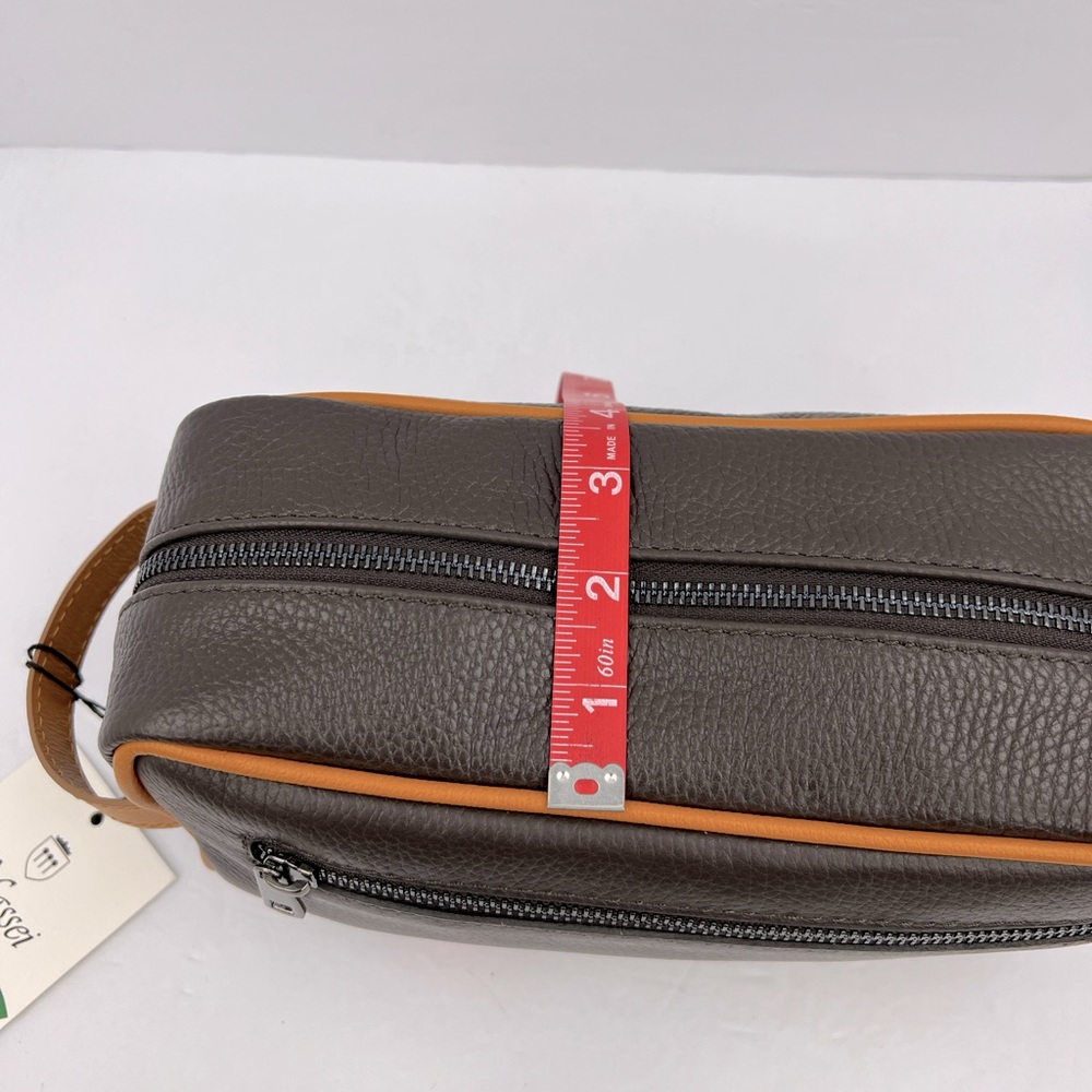 MASSEI, GENUINE LEATHER, MADE IN ITALY, MEN’S TOILETRY BAG,HAND MADE BROWN & TAN - Picture 13 of 16